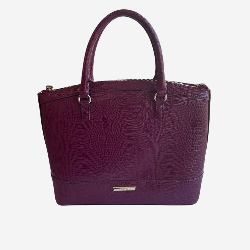 Anne Klein Burgundy Satchel Textured Faux Leather Gold Hardware Fall handbag